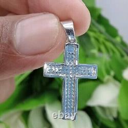 Real Moissanite 2.00Ct Round Cut Men's Cross Pendant In 14K White Gold Plated