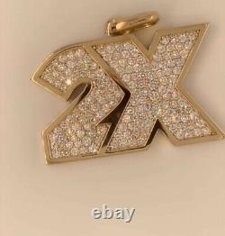 Real Moissanite 2. Ct Round Cut Customized Name 2X Pendant 14K Yellow Gold Plated