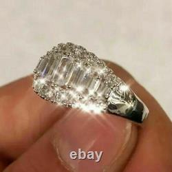 Real Moissanite 2Ct Baguette Cut Eternity Band Ring 14K White Gold Plated Silver