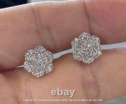 Real Moissanite 2Ct Round Cut Cluster Stud Earrings 14K Rose Gold Silver Plated