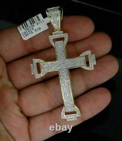 Real Moissanite 2Ct Round Cut Men's Cross Pendant 14K Yellow Gold Plated Chain