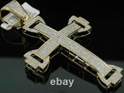 Real Moissanite 2Ct Round Cut Men's Cross Pendant 14K Yellow Gold Plated Chain