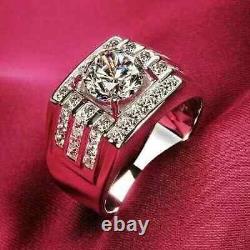Real Moissanite 2Ct Round Cut Men's Engagement Band Ring 14K White Gold Plated