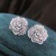 Real Moissanite 2ct Round Cut Rose Flower Stud Earrings White Gold Plated Silver