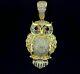 Real Moissanite 2ct Round Owl Charm Men's Pendant 14k Yellow Gold Plated Silver