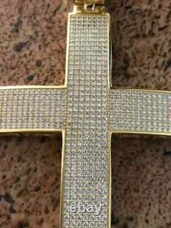 Real Moissanite 3.00Ct Round Cross Men's Pendant 14k Yellow Gold Plated Silver