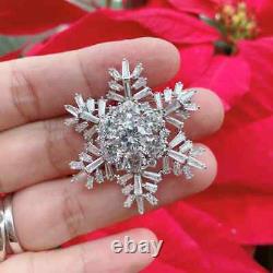 Real Moissanite 3.00Ct Round Snowflake Shape Brooch Pin 14K White Gold Plated