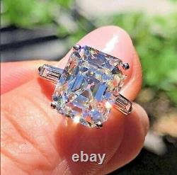Real Moissanite 3.20Ct Emerald Cut Solitaire Ring 14K White Gold Silver Plated