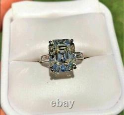 Real Moissanite 3.20Ct Emerald Cut Solitaire Ring 14K White Gold Silver Plated