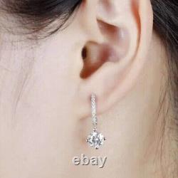 Real Moissanite 3CT Round Cut Women's Drop/Dangle Earrings 14k White Gold Plated