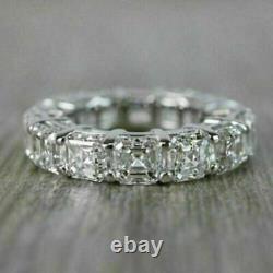 Real Moissanite 3Ct Asscher Eternity Wedding Band 14K White Gold Plated Silver