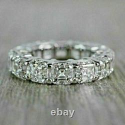 Real Moissanite 3Ct Asscher Eternity Wedding Band 14K White Gold Plated Silver