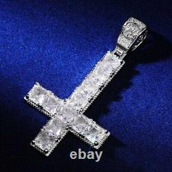 Real Moissanite 3Ct Princess Cut Upside Down Cross Pendant White Gold Plated