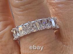 Real Moissanite 3Ct Radiant Cut Eternity Band Ring 14K White Gold Plated Silver
