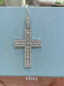 Real Moissanite 3Ct Round Cut Men's Cross Pendant White Gold Plated Silver 18