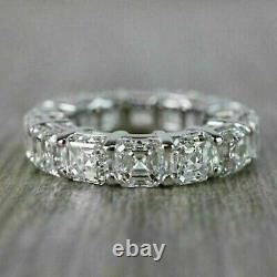 Real Moissanite 4Ct Asscher Cut Eternity Ring Band 14K White Gold Plated Silver