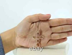Real Morganite 2Ct Oval Cut Cross Pendant 14K Rose Gold Plated 18'' Free Chain
