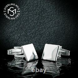 Real Sterling Silver. 925 Solid Engravable Plain Cufflinks with Presentation Box