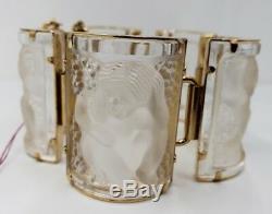 Rene Lalique -Paris Enfants Bracelet Glass Panels Gold Plated Gilt Metal 1990