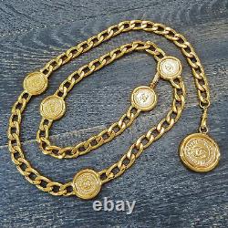Rise-on CHANEL Gold Plated CC Logos Medal Charm Vintage Chain Belt #125c