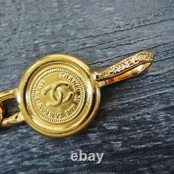 Rise-on CHANEL Gold Plated CC Logos Medal Charm Vintage Chain Belt #125c
