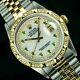 Rolex Watch Mens Datejust 16013 36mm Mop Diamond Emerald Dial Gold Pyramid Bezel