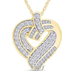Round & Baguette Cut Simulated Diamond 14K Yellow Gold Plated Heart Pendant 18