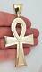 Round Brilliant Cut Ankh Cross Charm Women's Pendant In 14k Yellow Gold Plated