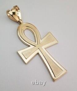 Round Brilliant Cut Ankh Cross Charm Women's Pendant In 14K Yellow Gold Plated