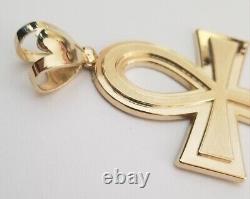 Round Brilliant Cut Ankh Cross Charm Women's Pendant In 14K Yellow Gold Plated