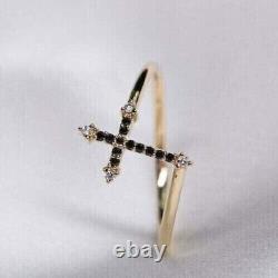 Round Cut Simulated Black Diamond Stunning Cross Ring In 14k Yellow Gold Plated