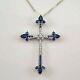 Round Cut Simulated Blue Sapphire Cross Pendant Chain In 14k White Gold Plated