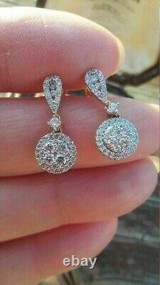 Round Cut Simulated Diamond 925 Silver Drop Earrings In 14k White Gold Plated