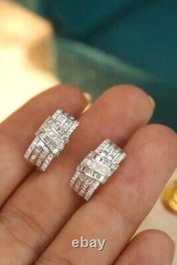 Round Cut Simulated Diamond Fancy Huggie Hoop Earrings In 14k White Gold Plated