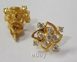 Round Cut Simulated Diamond Flower Stud Earrings 14K Yellow Gold Plated Plated