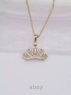 Round Cut Simulated Diamond Gorgeous Crown Fancy Pendant 14k Yellow Gold Plated