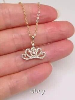 Round Cut Simulated Diamond Gorgeous Crown Fancy Pendant 14k Yellow Gold Plated