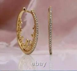 Round Cut Simulated Diamond Large Huggie Hoop Earrings 14K Yellow Gold Plated