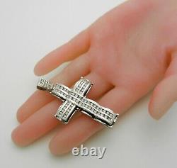 Round Cut Simulated Diamond Men's Stunning Cross Pendant 14k White Gold Plated