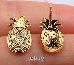 Round Cut Simulated Diamond Pineapple Stud Earrings In 14k Yellow Gold Plated