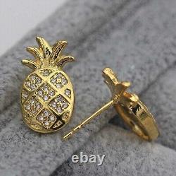 Round Cut Simulated Diamond Pineapple Stud Earrings In 14k Yellow Gold Plated