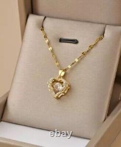 Round Cut Simulated Diamond Pretty Pendant 14K Yellow Gold Plated Without Chain