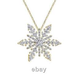 Round Cut Simulated Diamond Snowflake Pendant Necklace 14K Yellow Gold Plated