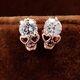 Round Cut Simulated Diamond Stunning Skull Stud Earrings In 14k Rose Gold Plated