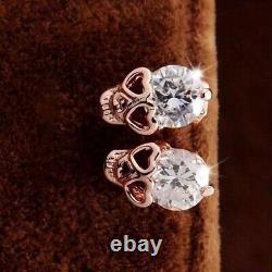 Round Cut Simulated Diamond Stunning Skull Stud Earrings In 14K Rose Gold Plated