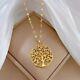 Round Cut Simulated Diamond Tree Of Life Pendant 14k Yellow Gold Plated