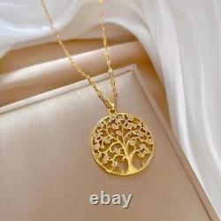 Round Cut Simulated Diamond Tree Of Life Pendant 14K Yellow Gold Plated