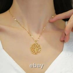 Round Cut Simulated Diamond Tree Of Life Pendant 14K Yellow Gold Plated