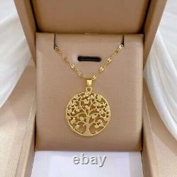 Round Cut Simulated Diamond Tree Of Life Pendant 14K Yellow Gold Plated