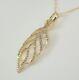 Round Cut Simulated Diamond Wedding Pretty Leaf Pendant 14k Yellow Gold Plated